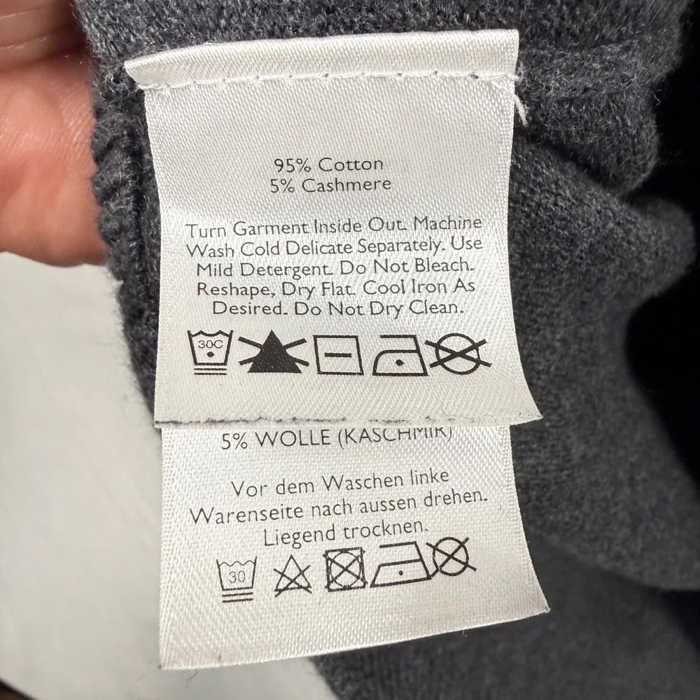 Eddie Bauer Mens Large Tall V-Neck Sweater Charcoal Gray Cotton Cashmere Blend